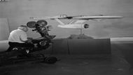 Linwood G. Dunn shooting the 11-foot USS Enterprise studio model (Image via: The Spaceshipper)